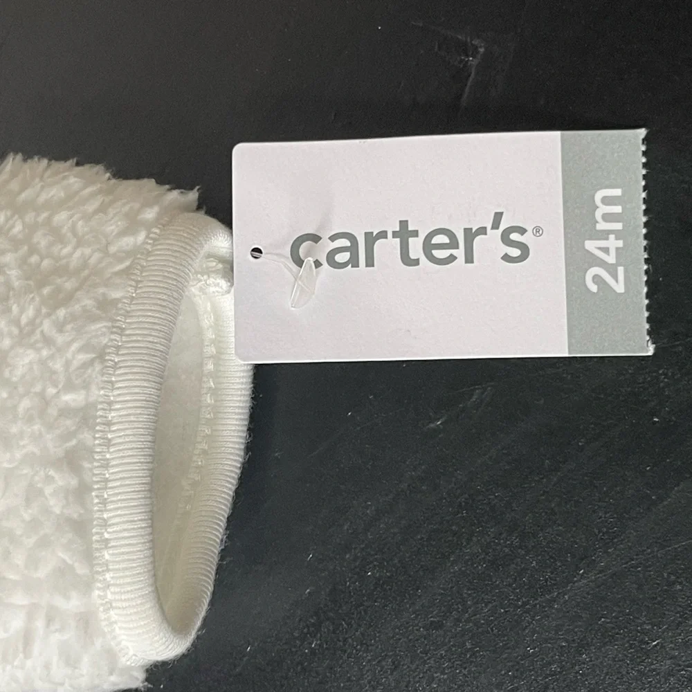 Carter's Fuzzy Bear White Baby zip up One Piece 24months NWT